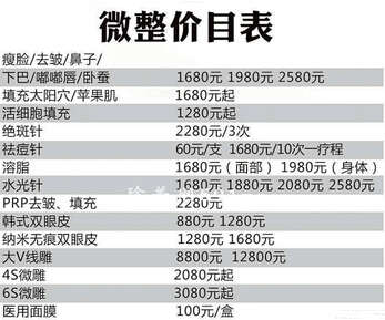 武汉中翰整形医院微整形费用表